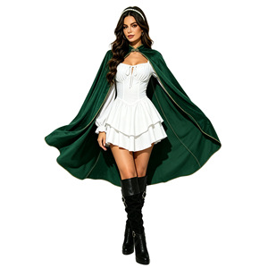 Capa Medieval de Terciopelo con Cuello Alto, Disfraz de Halloween, Cosplay, Fiesta, Actuación en Escenario, Negro, Rojo, Borgoña, Verde - Product Image 5