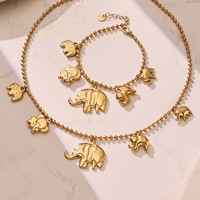 Ensemble collier et bracelet avec pendentif éléphant tendance, chaîne à billes en acier inoxydable