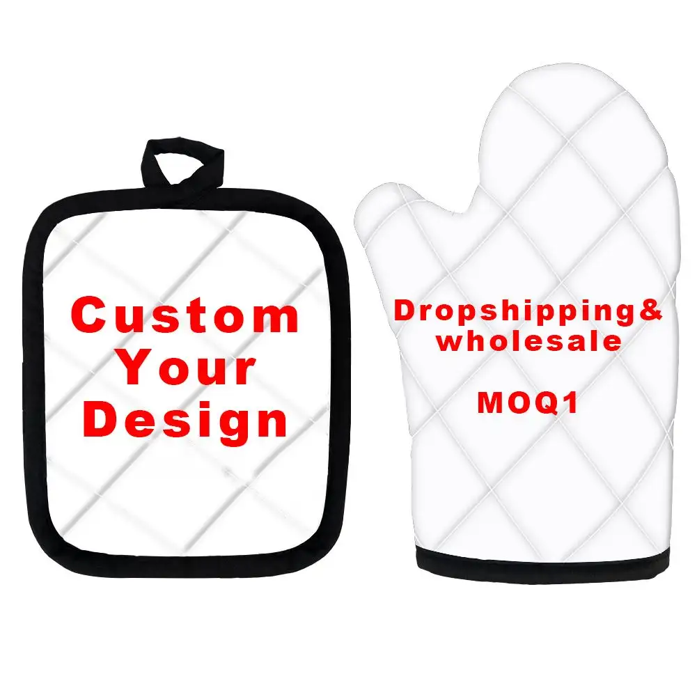 Oven Gloves with Fingers Custom Design/Logo/Name/Text Print Fulfillment Print On Demand Heat Resistant BBQ Cooking Mitts MOQ 1