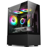 Boîtier de jeu en verre panoramique Cube Desktop High Airflow, personnalisé, compatible ATX/MATX, avec ventilateurs préinstallés