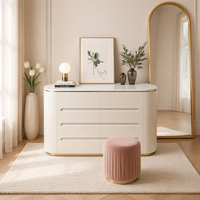Commode îlot moderne de luxe pour chambre et salon, plateau en marbre, 8 tiroirs, bois massif, émail cuit, design arrondi, entièrement assemblée