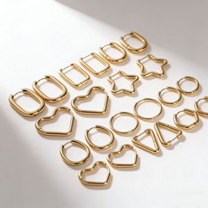 Pendientes de Aro Geométricos de Acero Inoxidable con Forma de Corazón, Estrella, Cuadrado y Polígono, Joyería de Moda para Fiestas 26043 - Product Image 3