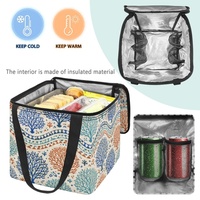 Sac à lunch isotherme réutilisable imprimé avec des coquilles de corail et quatre poches intérieures en filet