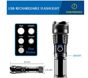 Luz de Flash recargable por USB, linterna LED táctica súper brillante de 7000 lúmenes XHP50, resistente al agua, con zoom