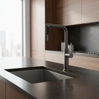 Robinet de cuisine moderne à poignée unique, pivotant à 360°, avec cascade, 5 modes de jet, en céramique, nickel brossé classique, en acier inoxydable, pour montage sur plan.
