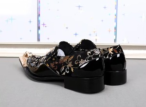 NA051 2025 Chaussures habillées pour hommes en cuir véritable, style Oxford, design noir et or, à bout, pour affaires, mariage, soirée, grandes tailles, motif floral - Product Image 6