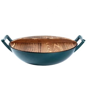 High Quality Big Size <strong>Non</strong> <strong>Stick</strong> 36cm Enamel Cast Iron <strong>Wok</strong> Pan With Wooden Lid - Product Image 4