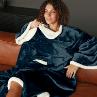 2026 Neuerscheinung TV-Kapuzen-Decke zum Tragen, Gestrickte Raschel-Decke Unisex Sherpa-Fleece Übergroßer Anti-Pilling Pullover