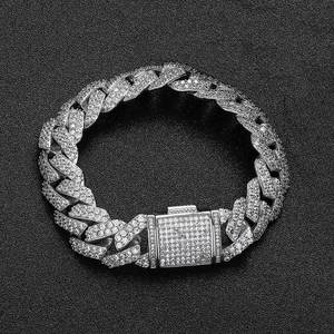 Bracelet cubain pour homme 15 mm avec fermoir à bascule, double rangée de zircons losanges, style Hip Hop Tanjing - Product Image 1