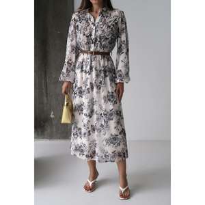 Elegante Vestido Cruzado Floral con Cuello de Solapa y Cintura Natural para Uso Diario en Tela Tejida Transpirable Estilo Camisero - Product Image 2