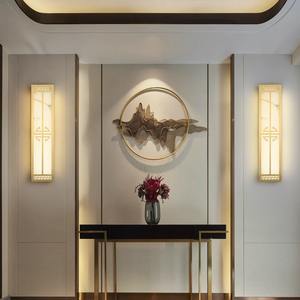 Applique murale extérieure de style chinois tout en cuivre, nouvelle applique murale de fond effet marbre pour salon, chambre, villa, cour, chevet - Product Image 4