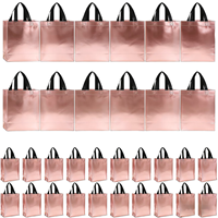 24 sacs réutilisables portables en tissu non tissé holographique or rose imprimé flexo, durables, avec logo personnalisé, 8x4x10 pouces