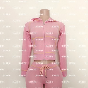 Set da <span class=keywords><strong>donna</strong></span> <span class=keywords><strong>con</strong></span> trama Waffle a righe top <span class=keywords><strong>con</strong></span> <span class=keywords><strong>cappuccio</strong></span> + pantaloni svasati completi 2024 autunno Casual Street cattivo 2 pezzi - Product Image 2