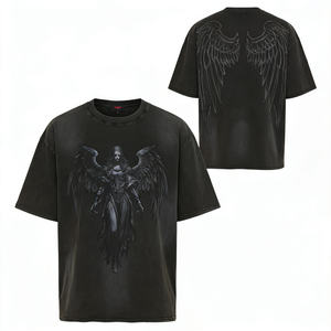 T-shirt Dark Angel da <span class=keywords><strong>uomo</strong></span> oversize in cotone nero, moda gotica fantasy - Product Image 3