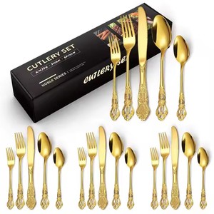 Hoàng gia vàng châu Âu bạc <span class=keywords><strong>Set</strong></span> dao kéo bộ sưu tập cho đám cưới <span class=keywords><strong>Flatware</strong></span> Bộ - Product Image 1