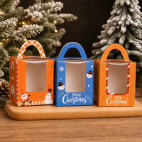 Boîte à bonbons de Noël avec fenêtre transparente et poignée en papier, emballage pour cadeaux de fête, chocolats, biscuits, petits cadeaux, fournitures pour fêtes