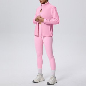 Ensemble de yoga 5 pièces pour femmes, taille plus, en spandex/nylon, doublure en polaire, col rond, taille élastique, veste et pantalon, coupe-vent, sport, fitness - Product Image 6