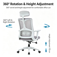 Chaise de bureau ergonomique en maille avec appui-tête, chaise de direction pivotante pour espace de travail, chaise de bureau confortable avec base en nylon pour la maison