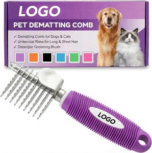 Peine desenredante para mascotas con logotipo personalizado, herramienta de peinado para perros y gatos con cuchillas de seguridad de acero de 2.5 pulgadas de largo - Product Image 1