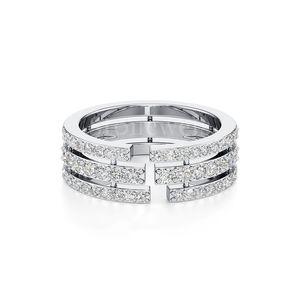 Stonewels แหวนแต่งงานสไตล์คลาสสิกแบบดั้งเดิมวงดนตรีที่เชื่อมต่อกันสามวงแหวนเงินสีขาวทองเพชรโมอิสซาไนต์ประกาย - Product Image 3