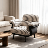 Fauteuil canapé décontracté de style français, vintage du milieu du siècle, en tissu à motif tigre, avec pieds en bois, mousse haute densité, inclinable et confortable pour la maison