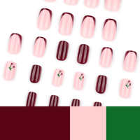 Presse française sur les ongles couleur unie cerise carré presse sur les ongles courts en gros en vrac