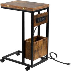 Table en forme de C <span class=keywords><strong>avec</strong></span> station de charge et plateau pliable, table de télévision pliable <span class=keywords><strong>avec</strong></span> espace de rangement, bureau d'ordinateur pour canapé - Product Image 6