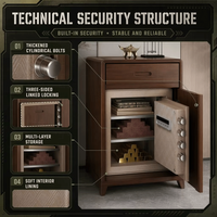 Armoire de chevet intelligente en bois avec serrure à empreintes digitales, 3 tiroirs et rangement multi-niveaux pour les objets de valeur de la chambre