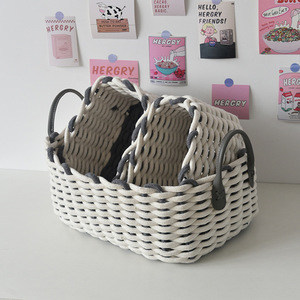 Cotton Rope Woven Storage <b>Basket</b> Rectangle Handmade Desktop Organizer for Cosmetics Keys Clothing 100% Cotton - Product Image 3