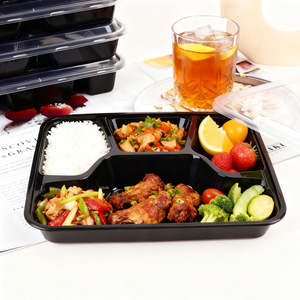 32オンス食事用プラスチック容器2 3コンパートメント食品包装箱プラスチック使い捨て弁当箱電子レンジ/冷凍庫 - Product Image 4