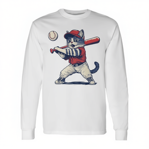 T-shirt a maniche lunghe con grafica Cat Baseball, unisex, taglia media per adulti - Product Image 2