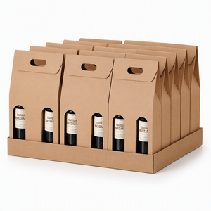 Wine Bottle Paper Carrier Bag Reinforced Base Rope Handle Single Double <b>Champagne</b> Liquor Gift Tote Carrier Winery Supplier - Product Image 6