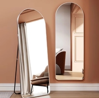 Miroir de salle de bain rectangulaire arrondi avec cadre en aluminium imitation bois, fixation murale pour vanité, décoration intérieure, vente en gros