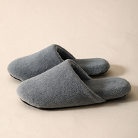 Chaussons d'intérieur pour femmes en tissu éponge beige, à bout fermé, style mule, texture polaire douce, à talon ouvert, semelle noire, confortables