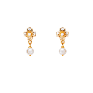 Fashion Drop Earrings Gold Plated 316L Stainless Steel Flower Design With Pearls For Women - Product Image 2