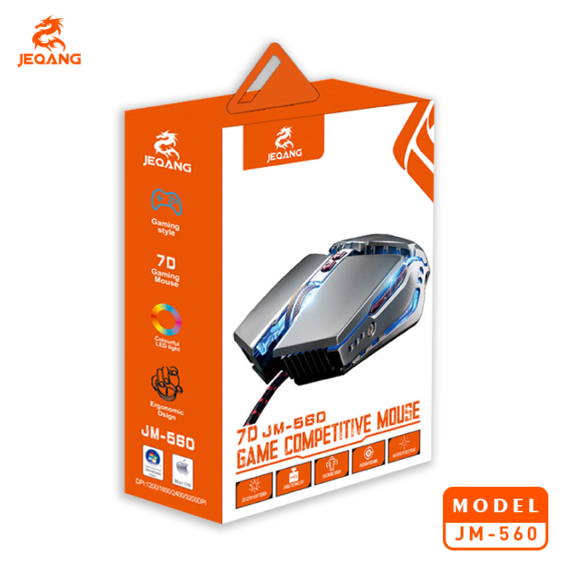 Jeqang 7D Ergonomic Wired Gaming Mouse - Adjustable DPI, RGB