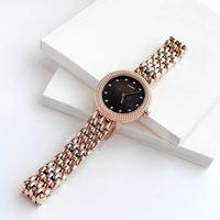 Montre à quartz élégante pour femme avec logo personnalisé, cadran et lunette sertis de diamants, bracelet en acier inoxydable or rose, mode sport, étanche