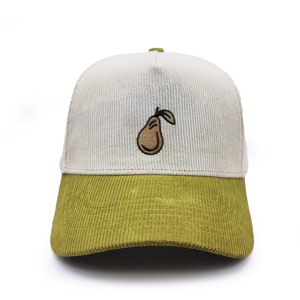 Gorra de béisbol de pana personalizada de 5 paneles con visera en A, bicolor, con cierre snapback y logotipo bordado - Product Image 6