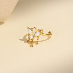Hypoallergenic 18K Gold Plated S925 Sterling <b>Silver</b> Zircon Plain Branch Shape Minimalist Ear <b>Cuff</b> Adjustable Non-Pierced - Product Image 2
