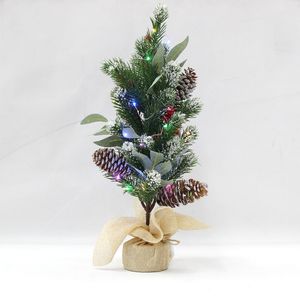 Mini sapin de Noël artificiel de 15.7 pouces avec des lumières LED en épicéa réalistes Bassin inférieur en lin grossier en ciment massif - Product Image 2