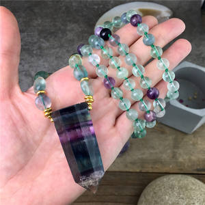 LS-E1396 Fait Main fluorite pendentif pointu collier longue perles noué collier <span class=keywords><strong>pour</strong></span> <span class=keywords><strong>cadeau</strong></span> - Product Image 2