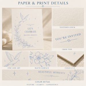 Biglietti d'invito personalizzati per celebrazioni, stile vintage con <span class=keywords><strong>disegno</strong></span> a linee, cornice floreale con colomba, carta opaca testurizzata, biglietti d'invito personalizzati per eventi - Product Image 4