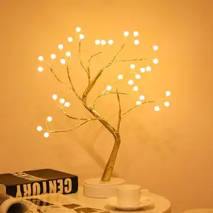 Lámpara LED decorativa con perlas USB, árbol brillante para escritorio, bonsái artificial 108, 36 luces LED