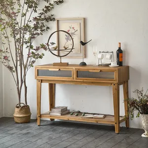 Table console d'entrée en bois massif, 1 pièce, 2 tiroirs en verre, meubles de rangement décoratifs