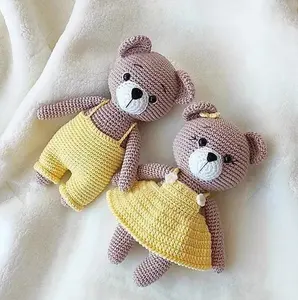 Goedkope Handgemaakte Amigurumi Katoenen Garen Materialen Beer Gehaakte Kleine Beer Speelgoed Voor Kind Als Cadeau