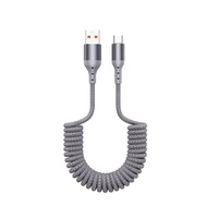 Câble USB 2.0 Type-C rétractable à angle droit, charge rapide 6A, conducteur en cuivre pur, gaine en nylon, blindage tressé pour téléphones mobiles et voitures