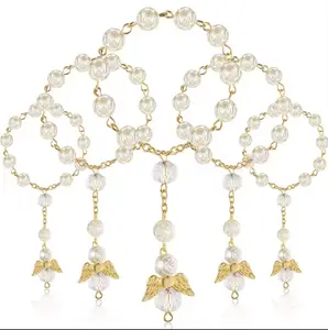 Wholesale Religion Dangling Angel Wing Rosary Pearl Beads Bracelets
