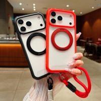 Coque de téléphone transparente avec cordon et support, coque arrière antichoc pour iPhone 12/13/14/15/16/17 Plus Pro Max