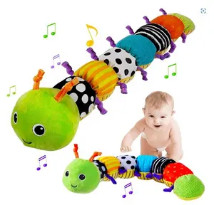 뮤지컬 애벌레 아기 장난감 여러 가지 빛깔의 감각 박제 동물 Crinkle 부드러운 장난감 눈금자 디자인 종과 딸랑이