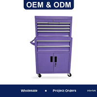 Ensemble d'armoires à outils avec tiroirs et portes verrouillables en acier sur roulettes pour garage de mécanicien et atelier